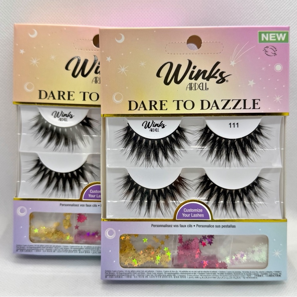 2 Boxes ARDELL Dare to Dazzle WINKS 4 Pairs Faux Lashes w/ Star Glitter & Glue